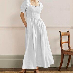 Boden Smocked Bodice Linen Dress